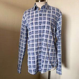BOSS HUGO BOSS SHARP FIT SHIRT SIZE M MADE IN TURKEY Blue Plaid Shirt Robbie